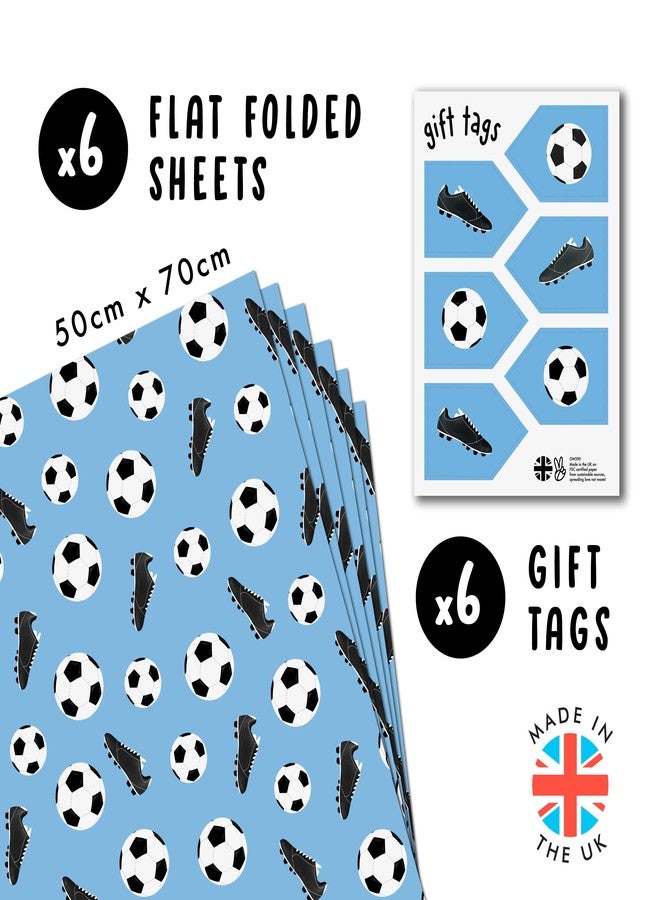 CENTRAL 23 - Fun Wrapping Paper for Boys - 6 Sheets of Birthday Gift Wrap - Football Wrapping Paper - Football Boots - Soccer - For Girls - Blue White - Recyclable - Image 2